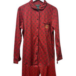LAUREN Ralph Lauren Pajamas Large Red Foulard Cotton Knit Top and Bottom